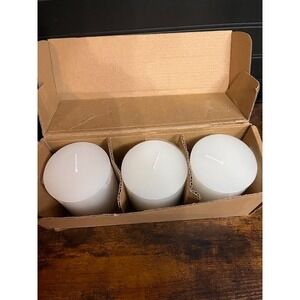 Set of 3 90 Hour White‎ Pillar Candles Unscented Wax Home Decor Centerpiece